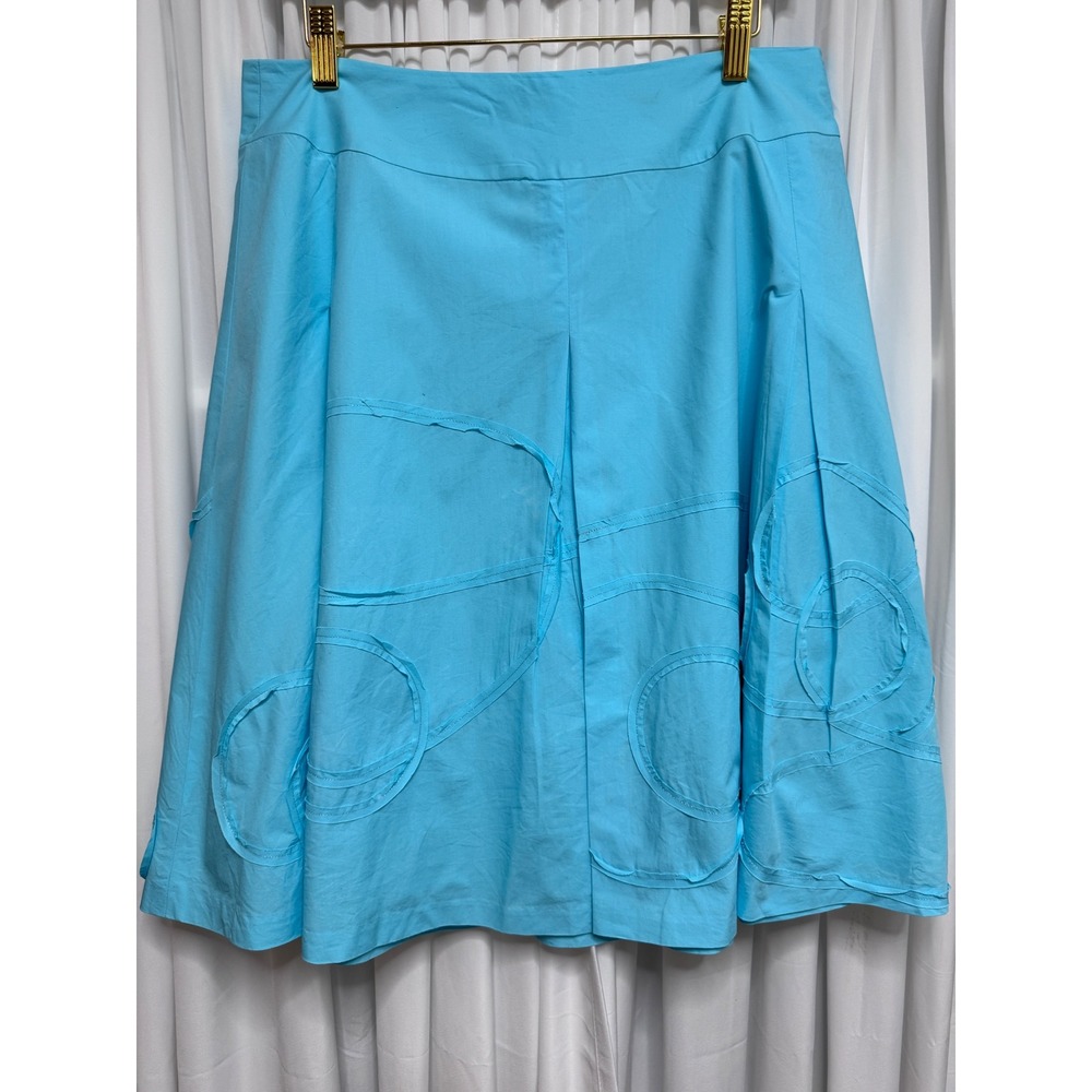 Talbots Womens Turquoise Blue Cotton Applique A-Line Skirt Size 12 Lined
